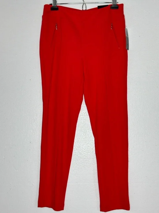 SOHO Apparel Red Slim Ankle Pants Zip Pocket Stretch Career Chic Size M NWT - Picture 2 of 13